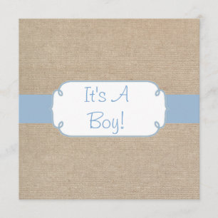 Ländliche hellblaue und beige Jute-Baby-Party-Einl Einladung