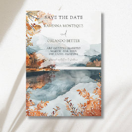 Ländliche Herbst-Bergsee-Hochzeit Save The Date