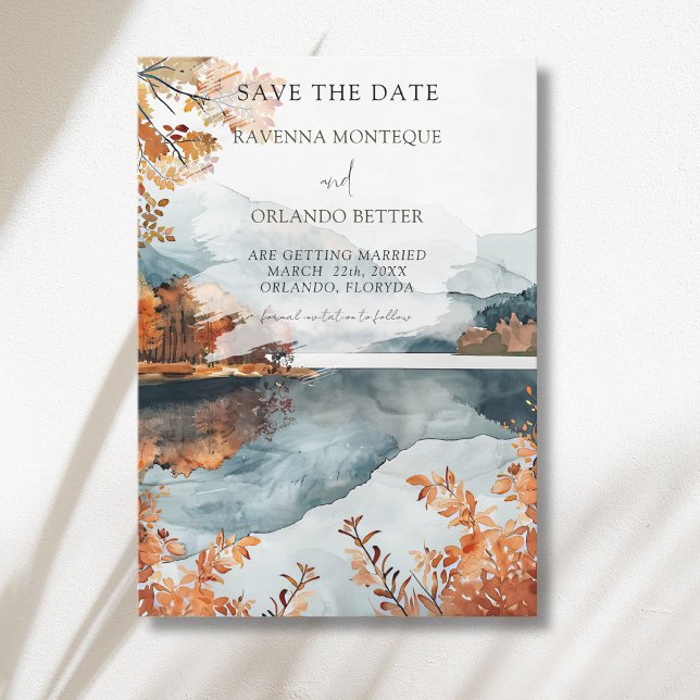 Ländliche Herbst-Bergsee-Hochzeit Save The Date (Von Creator hochgeladen)