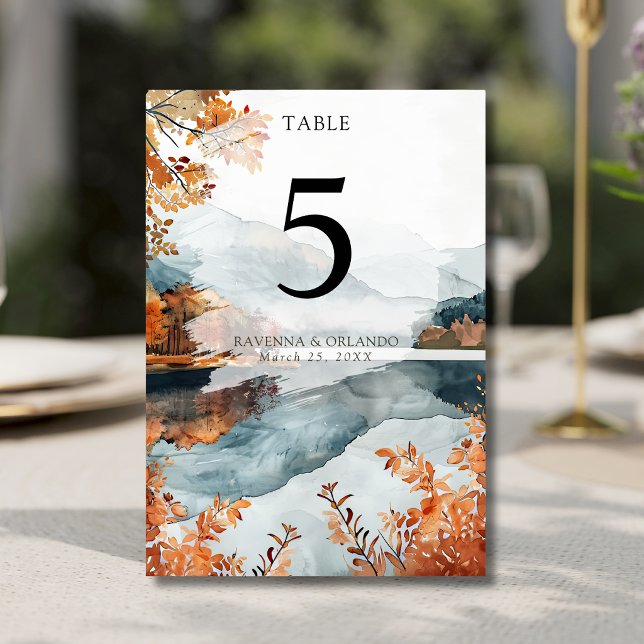 Ländliche Herbst-Bergsee-Hochzeit Tischnummer (Von Creator hochgeladen)