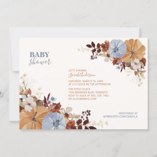 Ländliche Herbst-Blumen Blaue Babyparty-Einladung Einladung