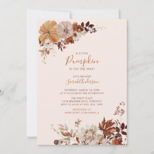 Ländliche Herbst-Blumen-Kürbis-Rosa-Baby-Party Einladung