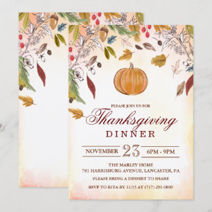 Ländliche Herbst-Erntedank-Dinner-Einladung mit Kü Einladung