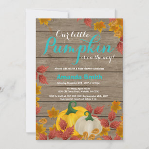 Ländliche Herbst-Kürbis-Aqua-Baby-Shower-Einladung Einladung