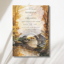 Ländliche Herbst-Steinbrücke-Fluss-Hochzeit