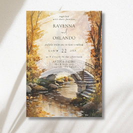 Ländliche Herbst-Steinbrücke-Fluss-Hochzeit Einladung