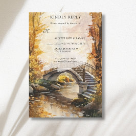 Ländliche Herbst-Steinbrücke-Fluss-Hochzeit RSVP Karte