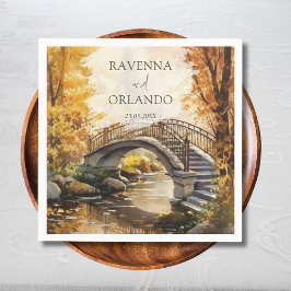 Ländliche Herbst-Steinbrücke-Fluss-Hochzeit Serviette