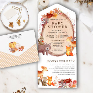 Ländliche Herbst-Waldtiere Baby Shower All In One Einladung