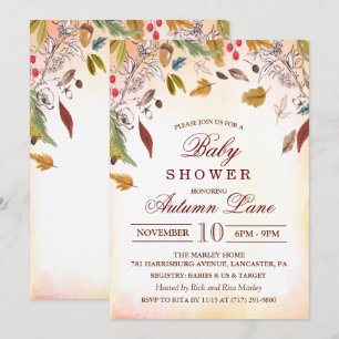 Ländliche Herbstblätter Baby Shower Einladung
