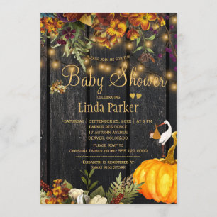 Ländliche Herbstblumen Scheunenholz Herbst-Babypar Einladung