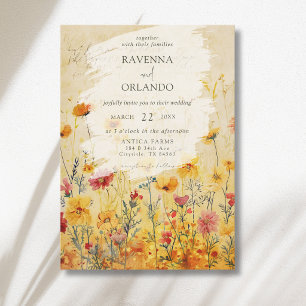 Ländliche Herbstfarbige Wildblumenwiese Hochzeit Einladung