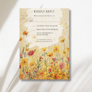 Ländliche Herbstfarbige Wildblumenwiese Hochzeit RSVP Karte