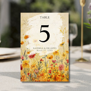 Ländliche Herbstfarbige Wildblumenwiese Hochzeit Tischnummer