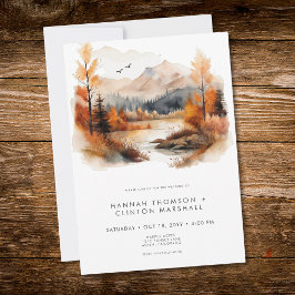 Ländliche herbstliche Bergszene Aquarell Hochzeit Einladung