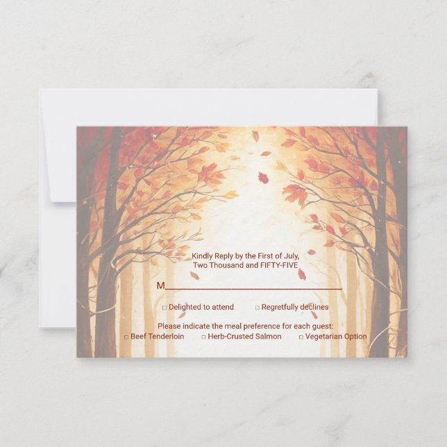 Ländliche Herbstwald-Kürbis-Hochzeit RSVP Karte (Vorderseite)