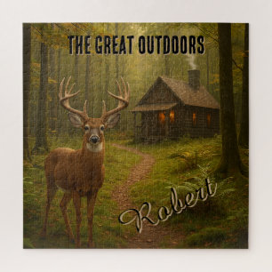 Ländliche Hirschjagd-Hütten-Wald-Signatur-Name Puzzle