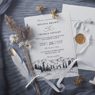 Ländliche Hochzeit am Bergsee mit Budget QR-Code Einladung