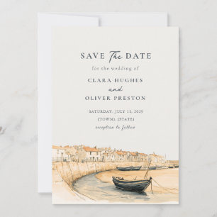 Ländliche Hochzeit im Fischerdorf Hafen von Cornwa Save The Date