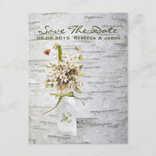 ländliche Hochzeit mit Wildblumen und weißen Birke Ankündigungspostkarte