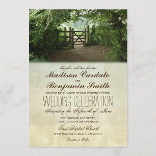 Ländliche Hochzeitseinladungen mit rustikalem Tor Einladung