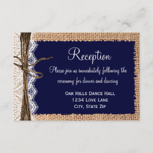 Ländliche Hochzeitsempfangskarten aus grobem Jute  Begleitkarte