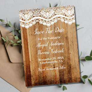 Ländliche Holz Hochzeit Save The Date Karte mit we