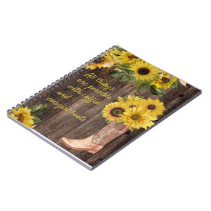 Ländliche Holz Sonnenblumen Cowgirl Stiefel Kaffee Notizblock