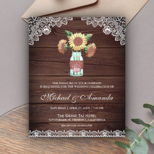 Ländliche Holz-Sonnenblumen-Hochzeitseinladung zum