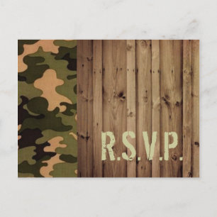 ländliche Holz Western Country Camo Hochzeit RSVP Einladungspostkarte