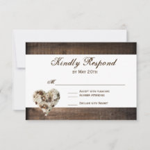 Ländliche Holzblumen-Herz-Hochzeits-RSVP
