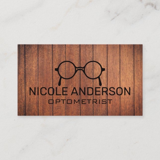 Ländliche hölzerne Optikerbrille Visitenkarte (Vorderseite)
