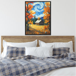 Ländliche Hütte Herbstlandschaft Impressionistisch Leinwanddruck