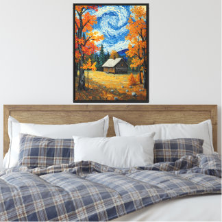 Ländliche Hütte Herbstlandschaft Impressionistisch Leinwanddruck