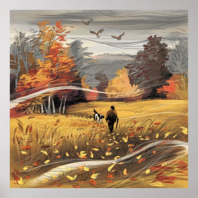 Ländliche Jagd Fasant Jagd Herbst Natur Poster (Vorne)