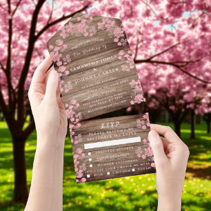 Ländliche Kirschblüten Japanische Blumen Holz Saku All In One Einladung