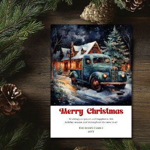 Ländliche klassische Weihnachtsszene Feiertags rot Feiertagskarte