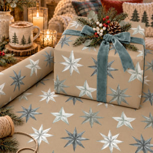 Ländliche Kraft Vintage Silber Metall Sterne Geschenkpapier