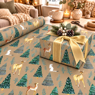 Ländliche Kraft-Wintertiere Grüne Fichten Geschenkpapier