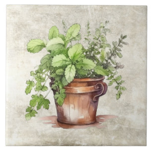 Ländliche Kräuter Vintage Neutrale Aquarelle Fliese