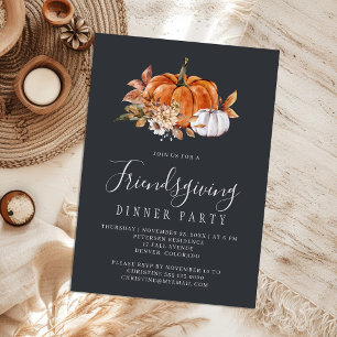 Ländliche Kürbis-Blumen-Friendsgiving-Dinnerparty Einladung