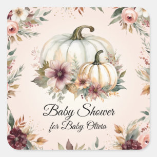 Ländliche Kürbis-Burgunder-Herbst-Blumen-Baby-Part Quadratischer Aufkleber