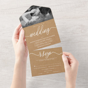 Ländliche Land-Kraft-Einfach-Schrift-Hochzeit All In One Einladung
