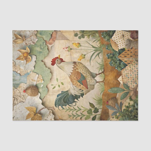 Ländliche Landcollage mit Hühnerhandwerk  Seidenpapier (Vorderseite)