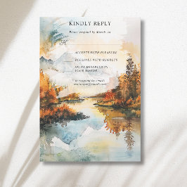 Ländliche Landschaft Bergsee Herbsthochzeit RSVP Karte
