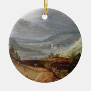 Ländliche Landschaft mit einem Bauern, der Pferde, Keramik Ornament