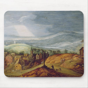 Ländliche Landschaft mit einem Pilger, der vor Mousepad
