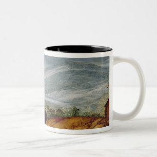 Ländliche Landschaft mit einem Pilger, der vor Zweifarbige Tasse