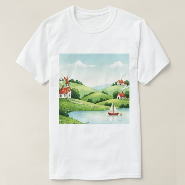 Ländliche Landschaft T-Shirt (Design vorne)