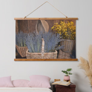 Ländliche Lavendelernte Wandteppich Mit Holzrahmen